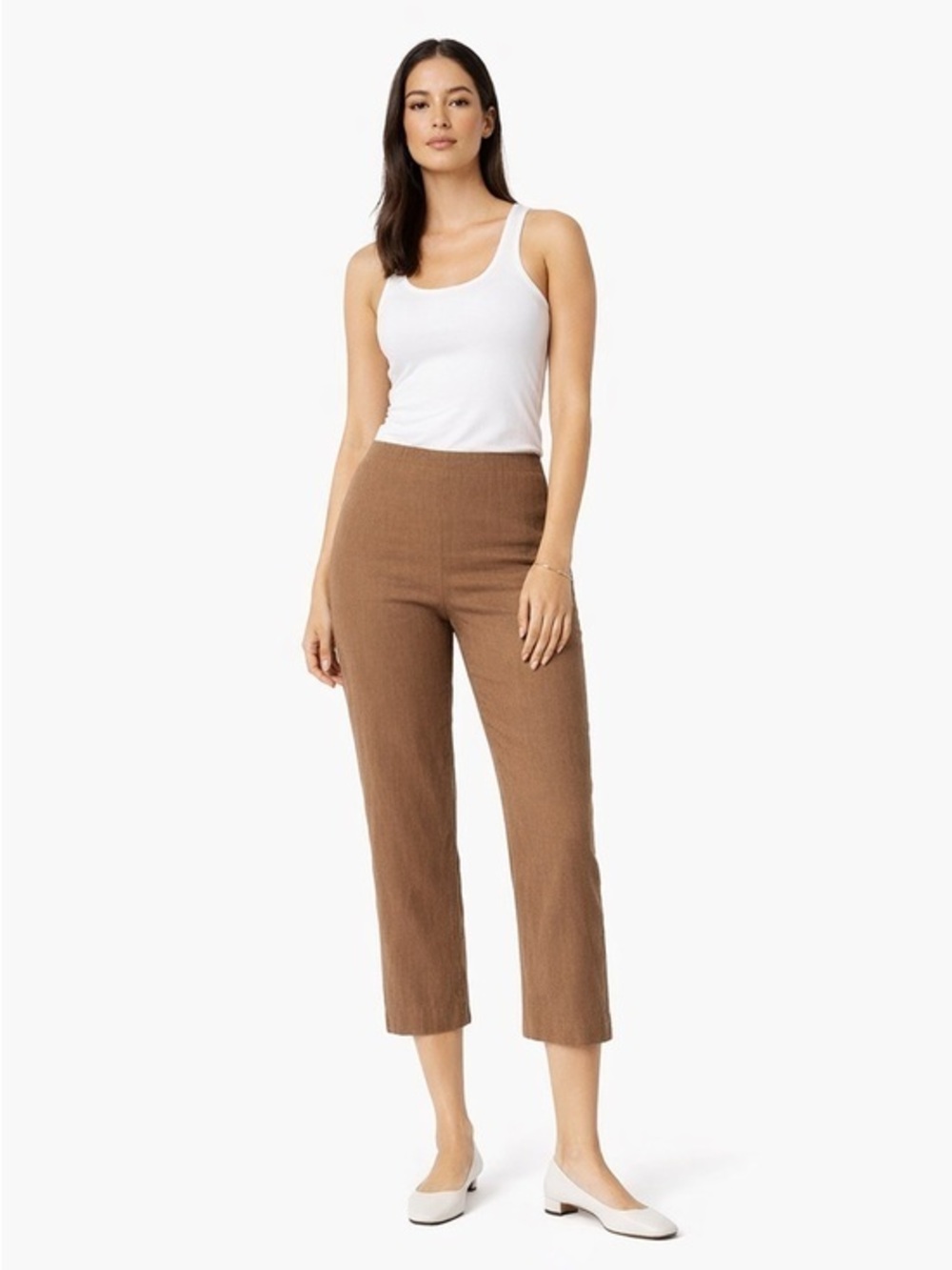J. Jill Linen Stretch Pull-On Straight Leg Cropped Capri Pants Brown XS Petite